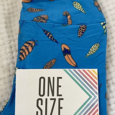 ????NEW LuLaRoe Leggings OS One Size So soft! Bright Blue W/ Feathers